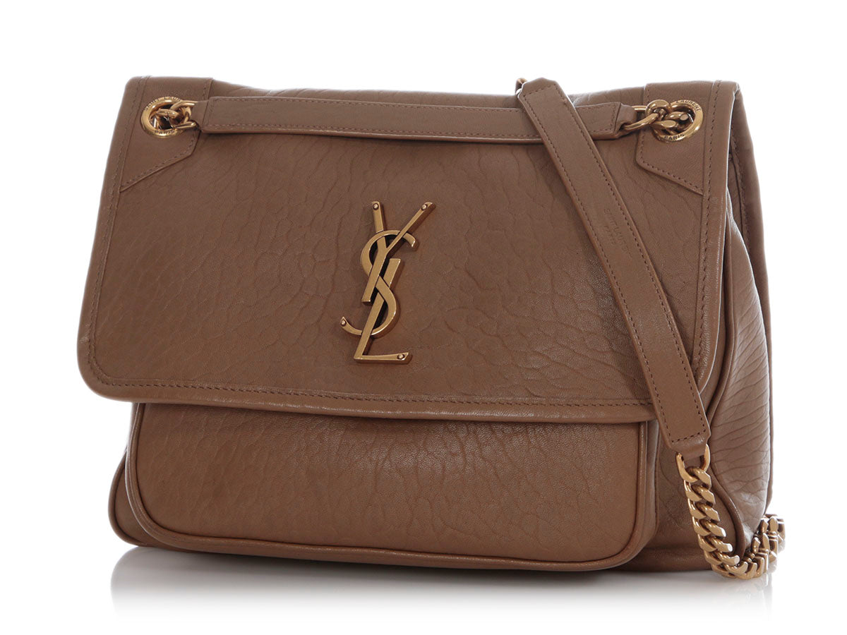 YSL Saint Laurent Grained Niki Bag Lambskin Brown Medium Shoulder Bag