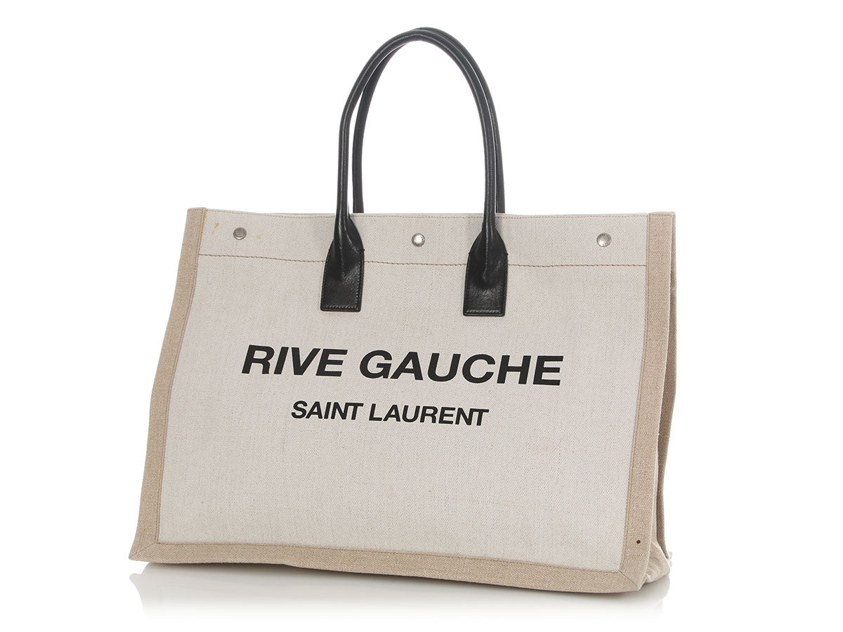 YSL Saint Laurent Rive Gauche Tote Canvas Beige Large Tote Bag