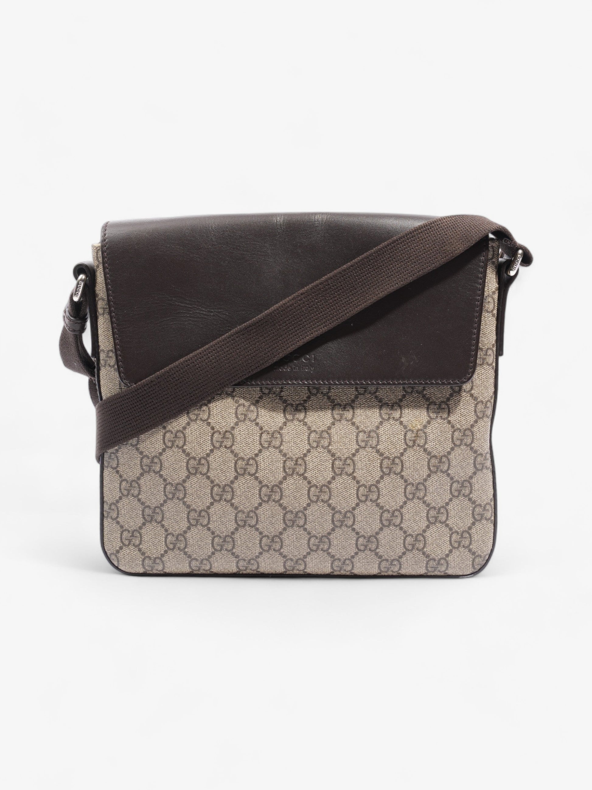 Gucci Classic Flap And Ebony Supreme Coated Messenger Canvas Brown Travel Bag