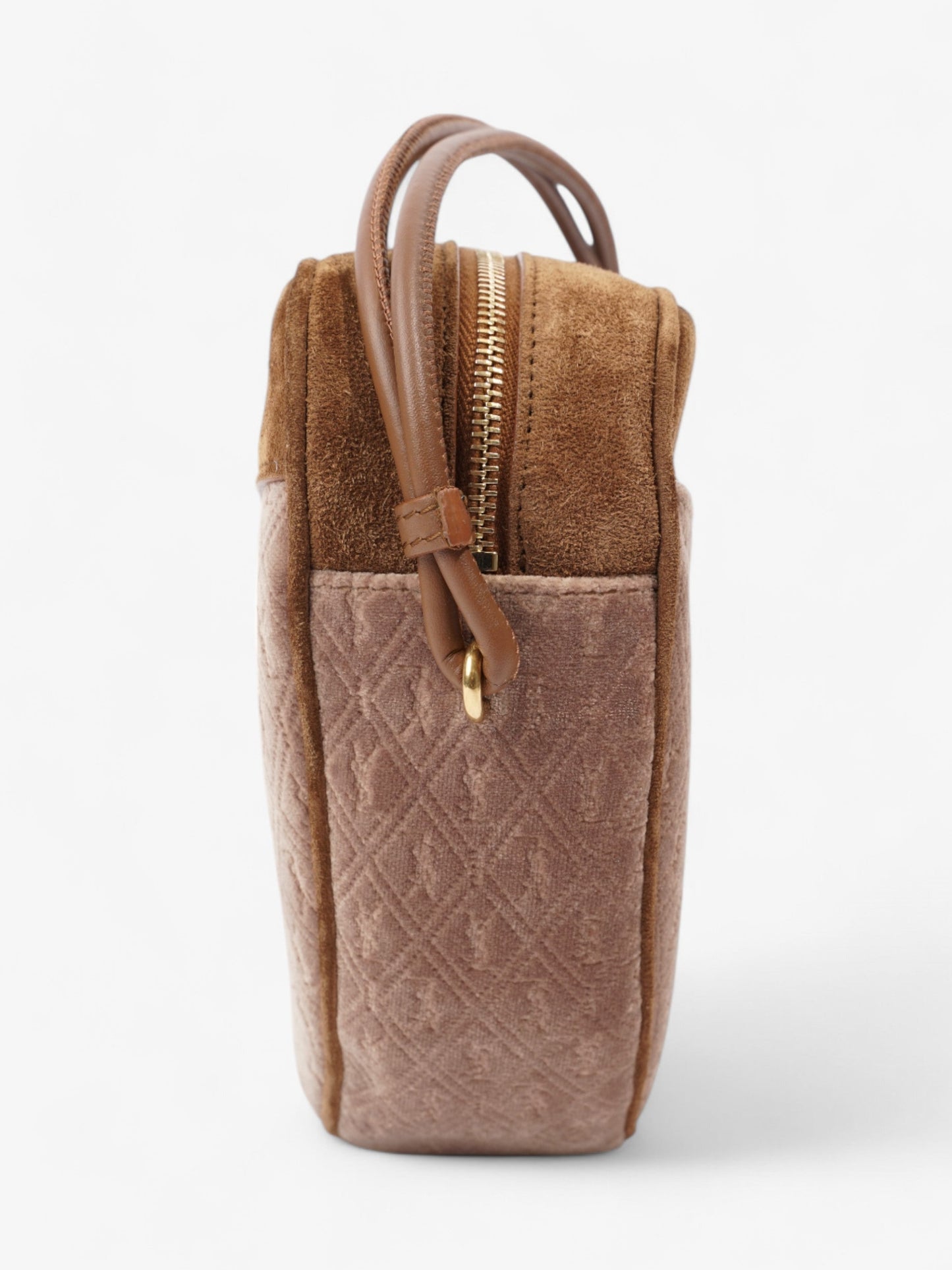 YSL Saint Laurent Le Monogramme Ur Velvet Shoulder Bag Brown Beige