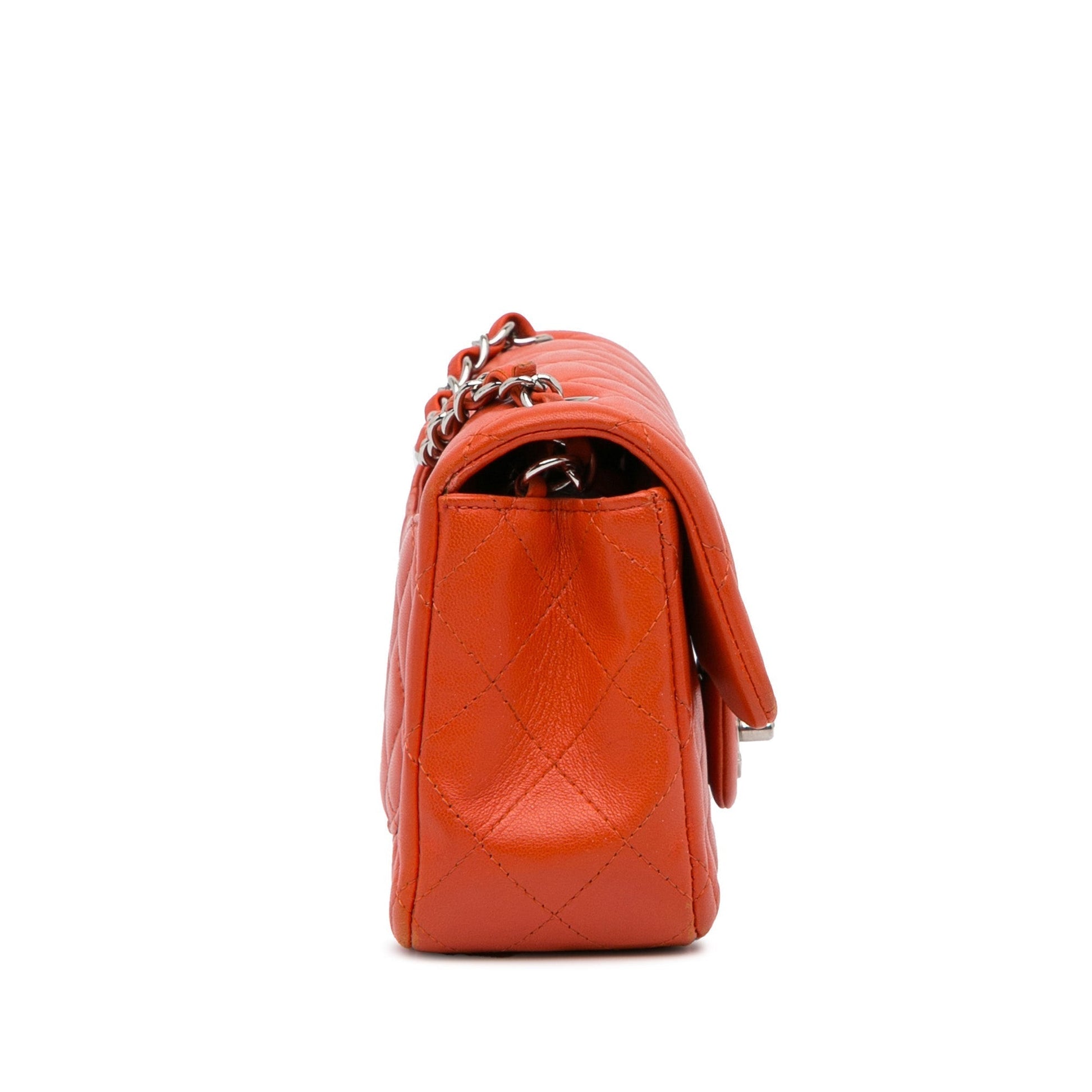 Orange Chanel Mini Rectangular Classic Lambskin Single Flap Crossbody Bag