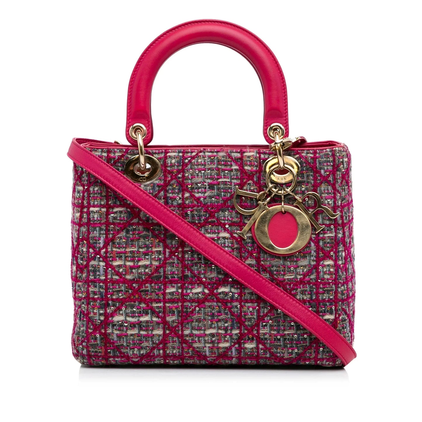 Dior Handbag Tweed Macrocannage Lady Satchel Pink Medium Satchel Bag