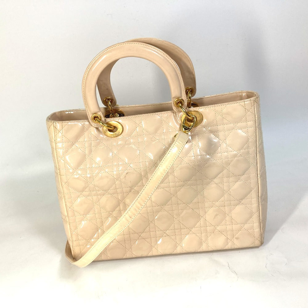 Dior Handbag Patent Type Lady Canage Women Leather Beige Travel Bag