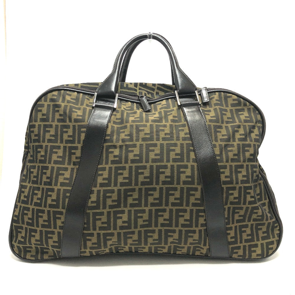 Fendi Boston Duffel Bag Khaki Zucca Ff Mens Unisex Leather Nylon Logo Travel Bag
