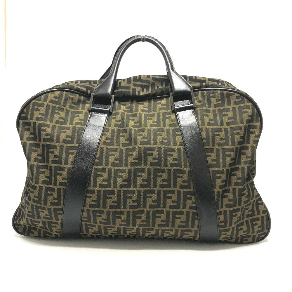 Fendi Boston Duffel Bag Khaki Zucca Ff Mens Unisex Leather Nylon Logo Travel Bag