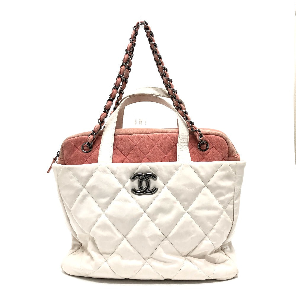 Chanel suede CC COCO Mark Portobello Matelasse White Leather Shoulder Bag