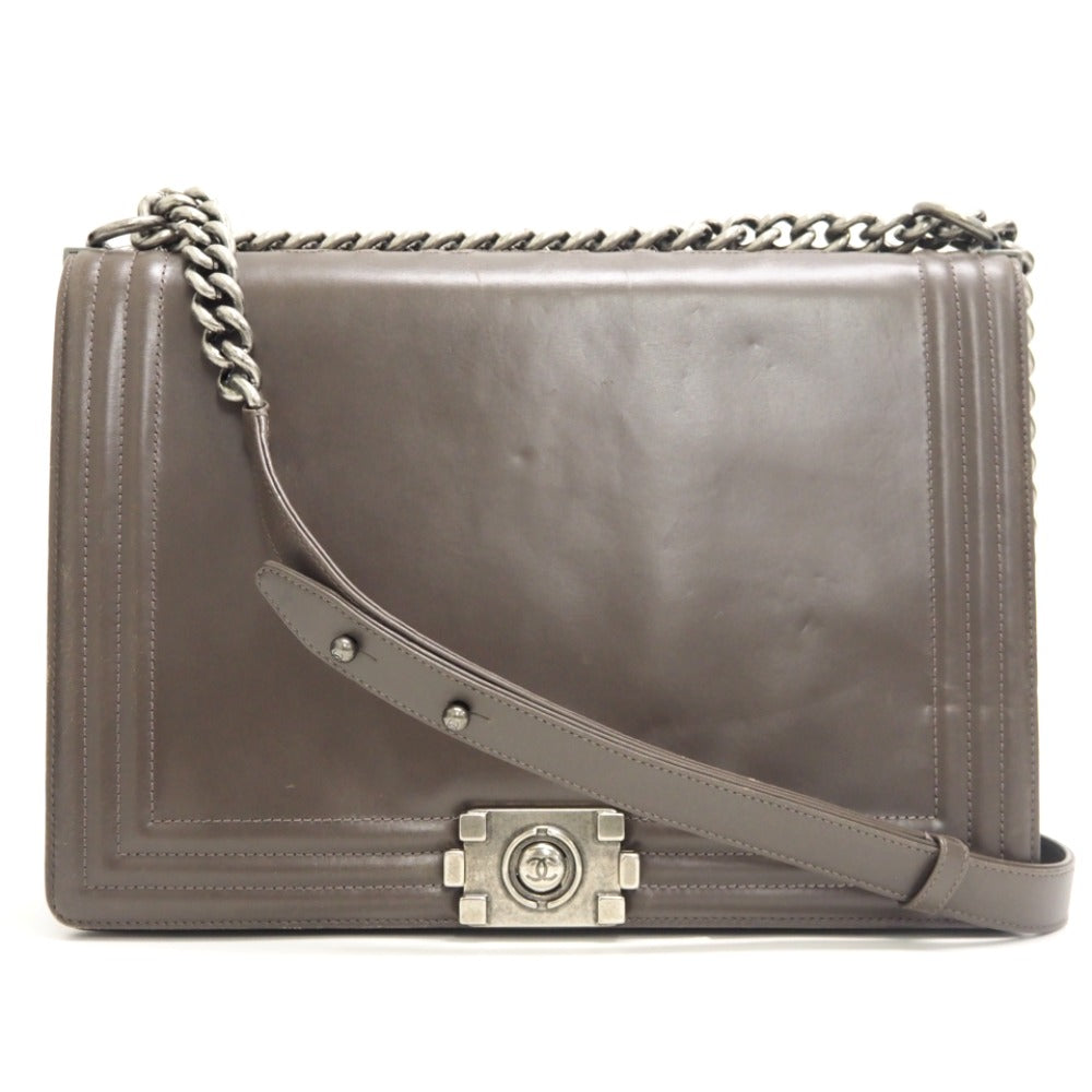 CHANEL Shoulder Bag leather gray ChainShoulder COCO Mark Boy chanel Women  