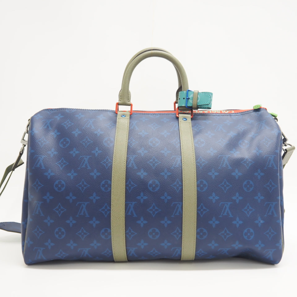 Louis Vuitton Boston Duffel M43855 pacific Keepall Monogram Leather Blue Travel Bag