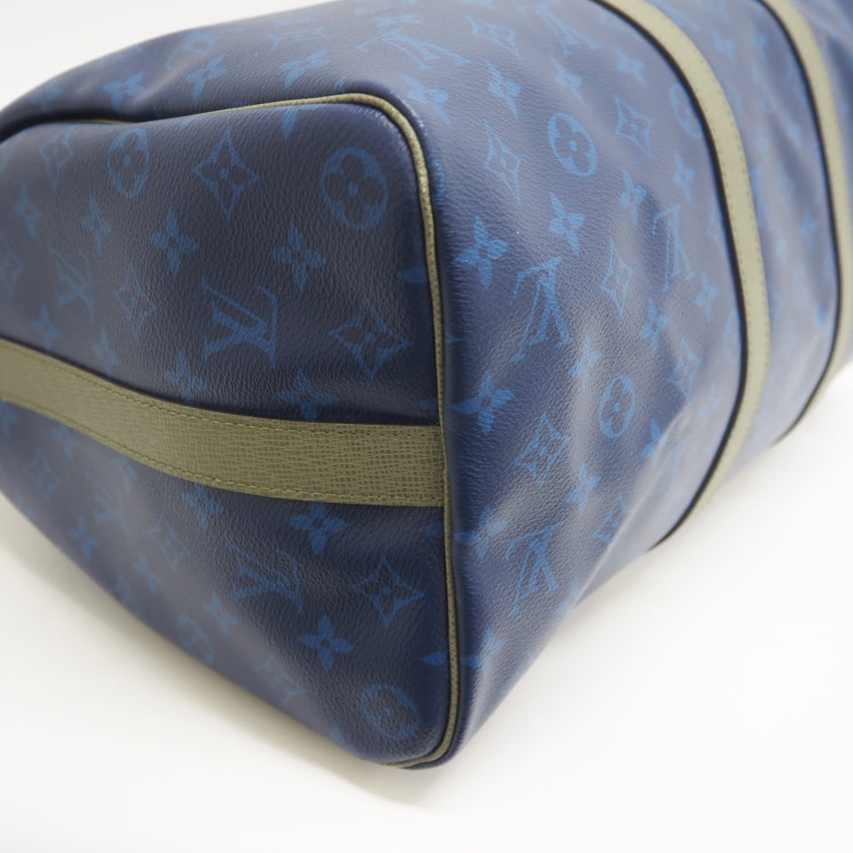 Louis Vuitton Boston Duffel M43855 pacific Keepall Monogram Leather Blue Travel Bag