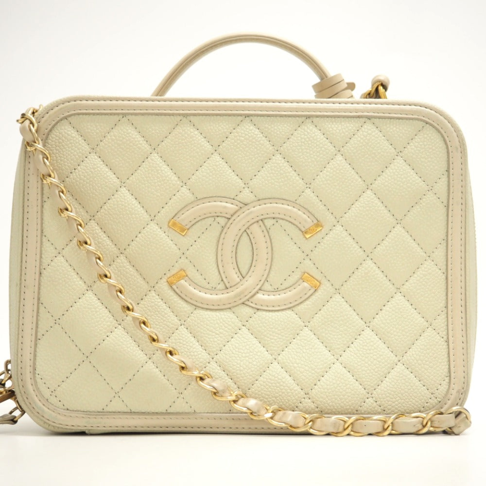 Chanel Matt caviar skin CC filigree vanity Beige Shoulder Bag