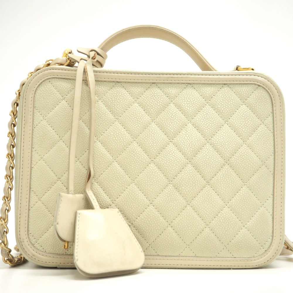 Chanel Matt caviar skin CC filigree vanity Beige Shoulder Bag