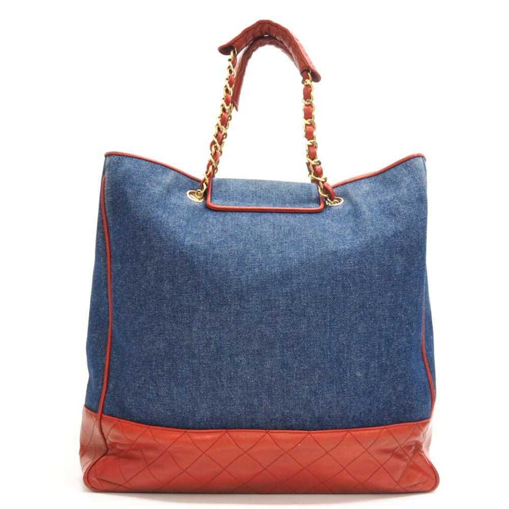 CHANEL Tote Bag Denim, Leather Navy ChainTote Bag COCO Mark Matrasse Women  