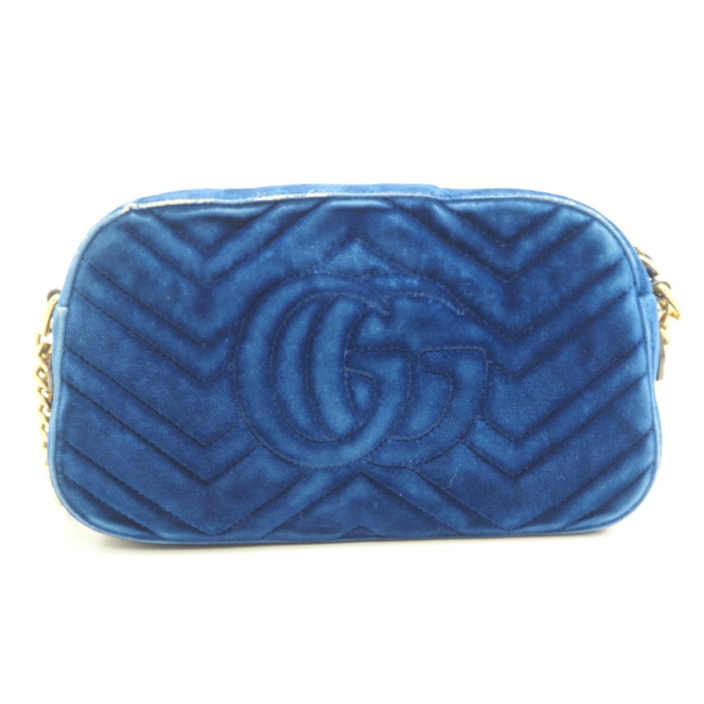 Gucci Velor GG Marmont Blue Shoulder Bag