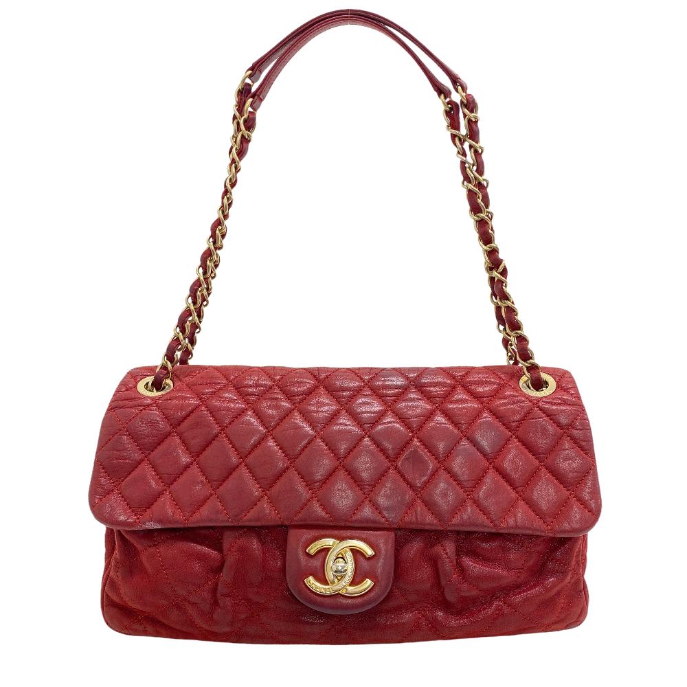 Chanel Double Matrasse COCO Mark Single flap Red Leather Shoulder Bag