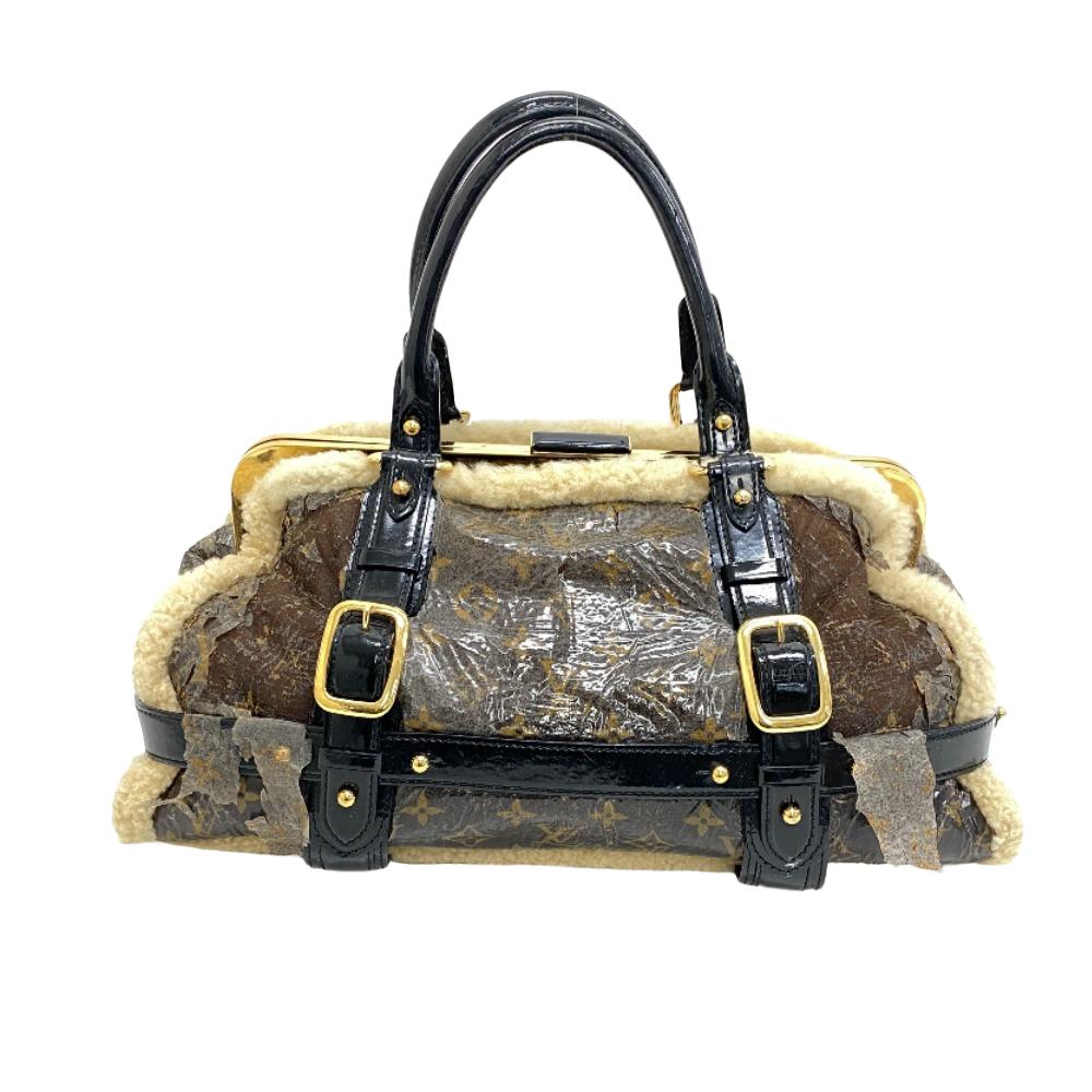 Louis Vuitton Boston Duffel M95574 Sheepskin shearling Monogram Leather Patent Brown Travel Bag