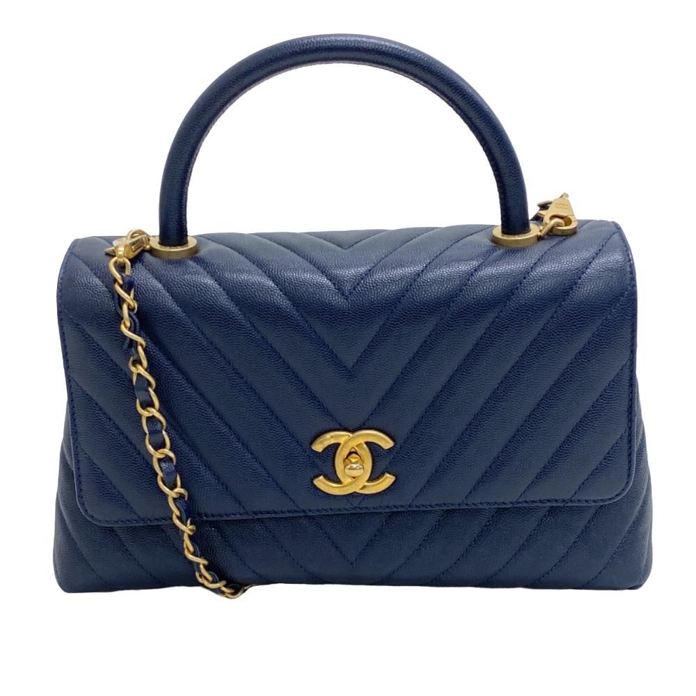 Chanel Caviar skin Navy Vstitch COCO Mark Handbag