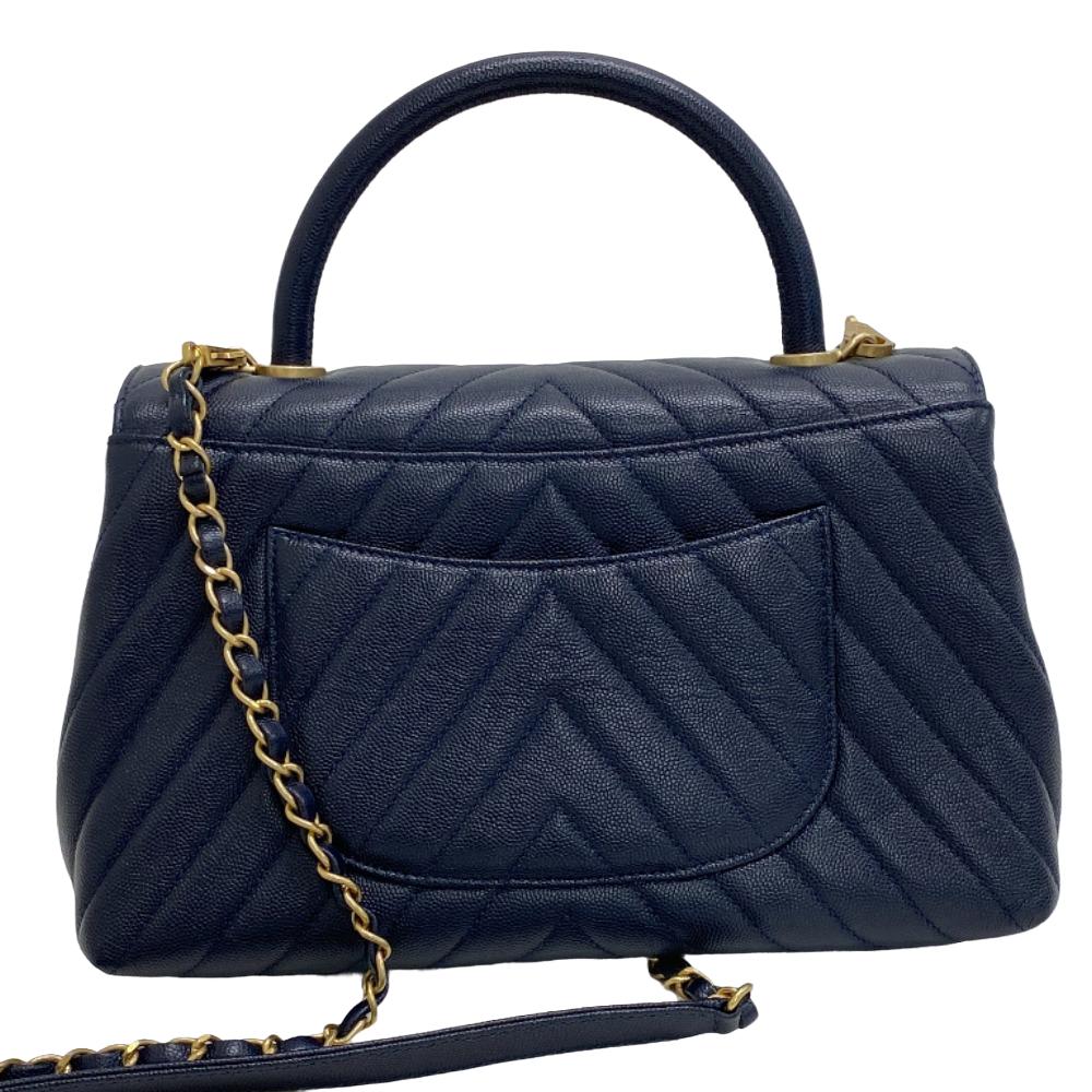 Chanel Caviar skin Navy Vstitch COCO Mark Handbag