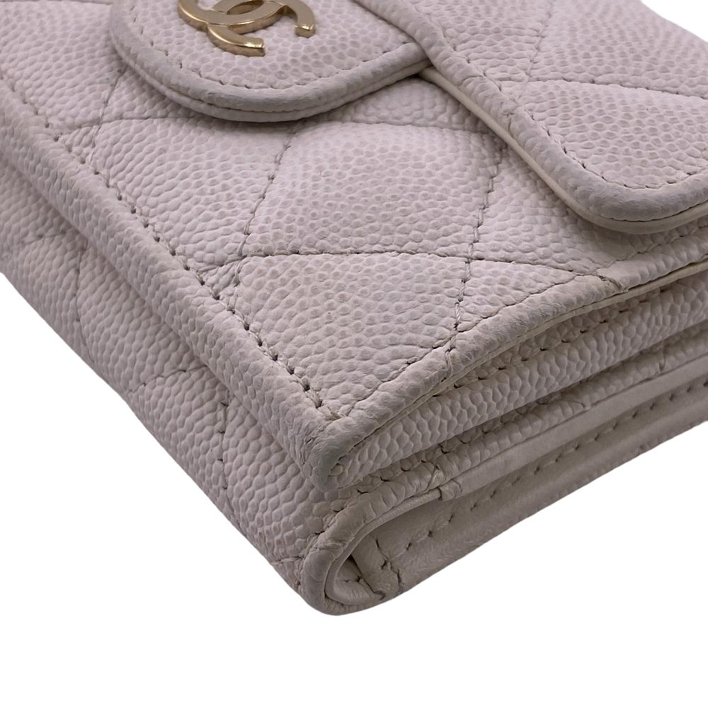 CHANEL Tri-fold wallet Caviar skin white Matrasse Compact wallet