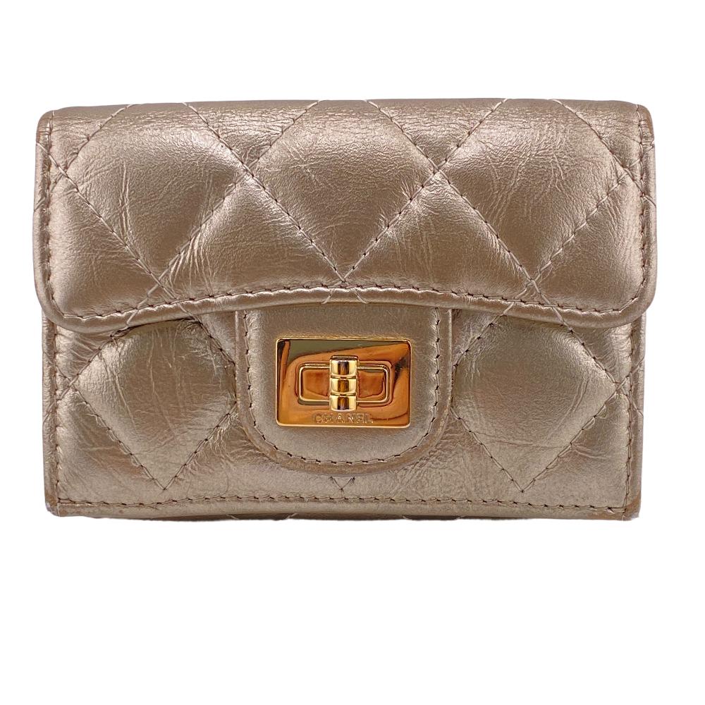 CHANEL Tri-fold wallet leather gold Compact wallet