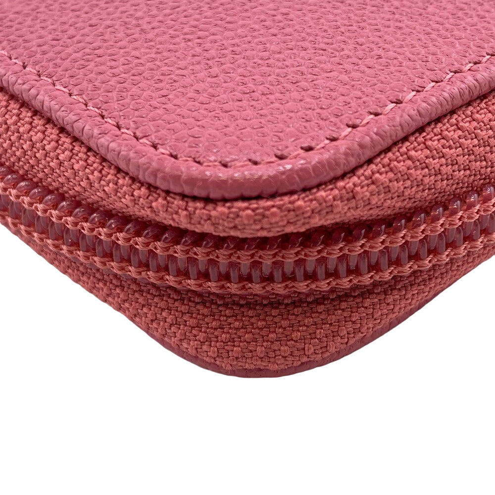CHANEL Long Wallet Purse Caviar skin pink Round zip wallet COCO Mark Women