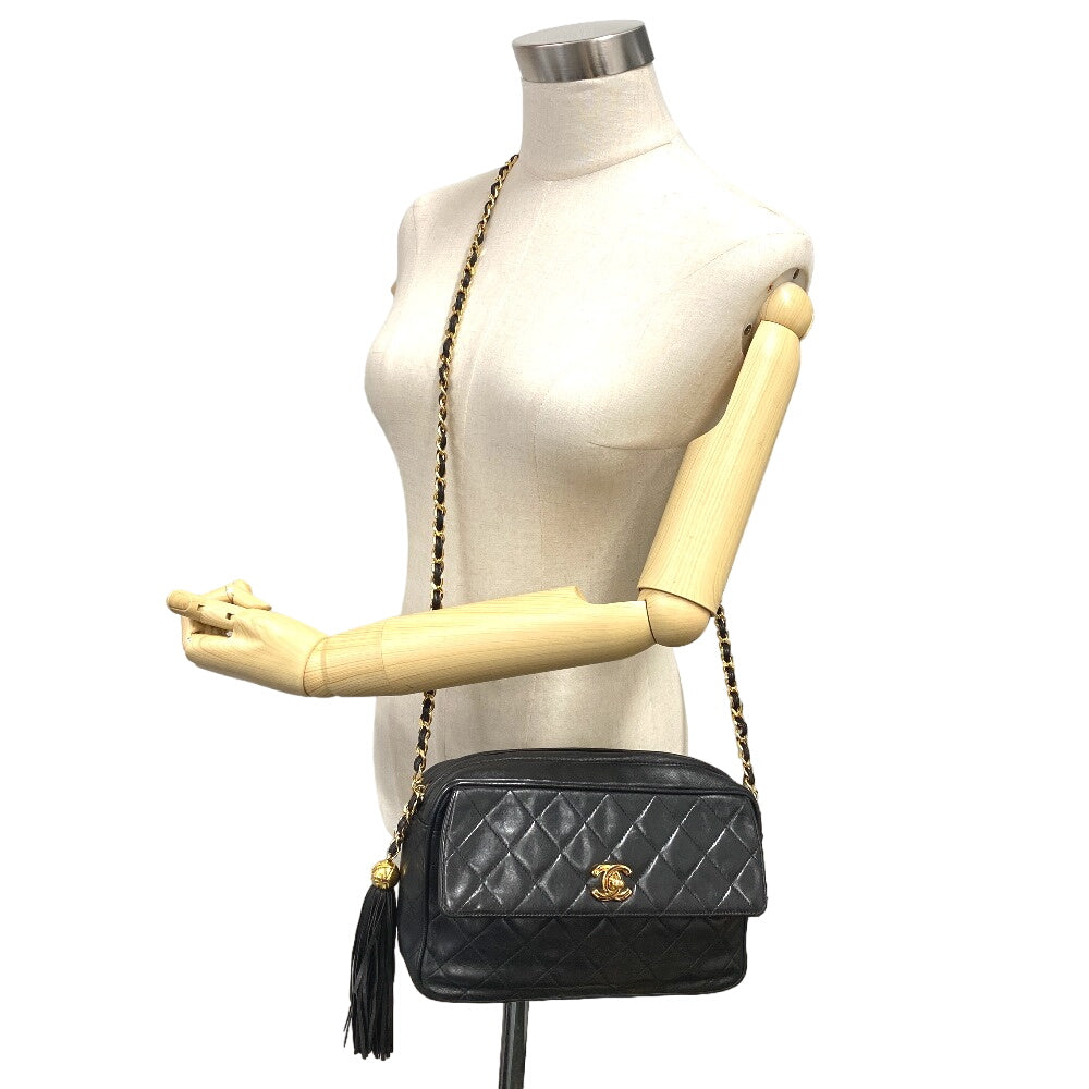 Chanel lambskin Turn COCO Mark Fringe Matrasse Black Lock Jewelry