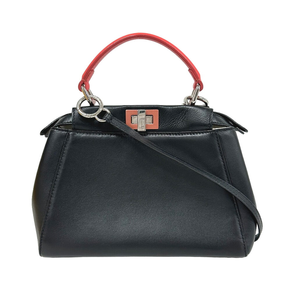 Fendi Handbag 8Bn244 2Way Pea Kaboo Women Leather Black Mini Travel Bag