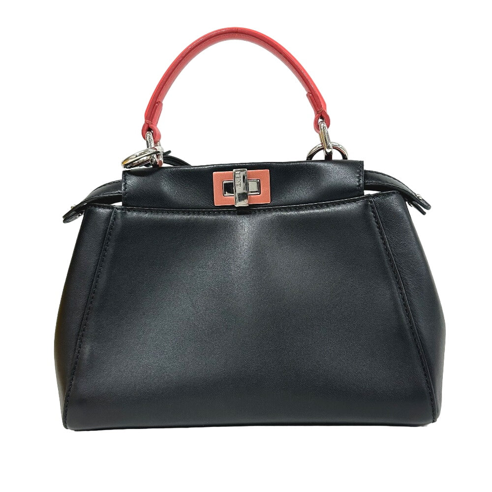 Fendi Handbag 8Bn244 2Way Pea Kaboo Women Leather Black Mini Travel Bag