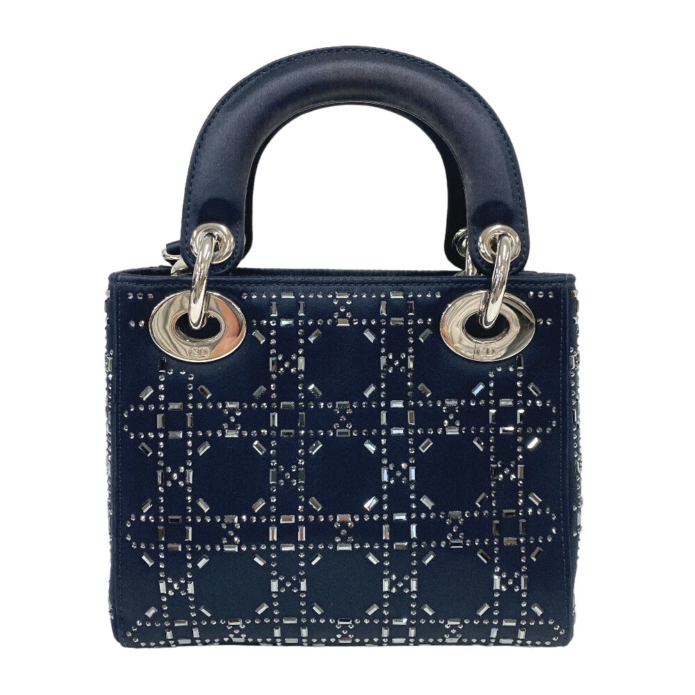 Dior Christian Shoulder Bag Lady Way Handbag Rhinestone Satin Black