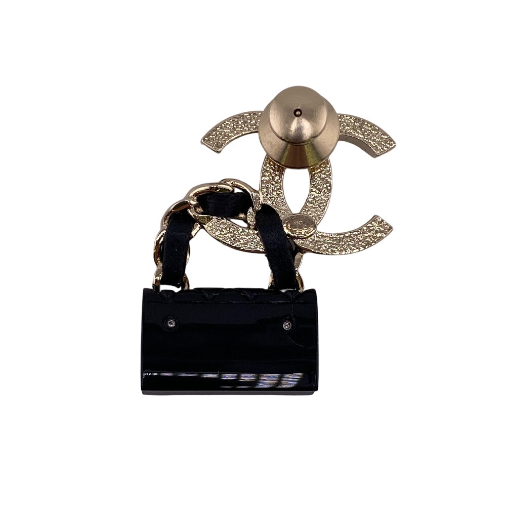 Chanel Brooch Plated B23C Matrasse Turnlock COCO Black Gold Handbag