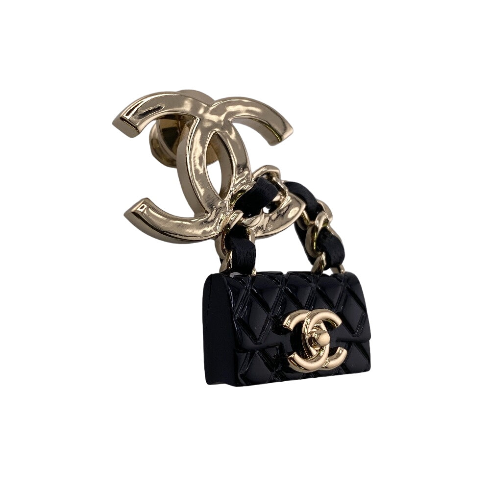 Chanel Brooch Plated B23C Matrasse Turnlock COCO Black Gold Handbag