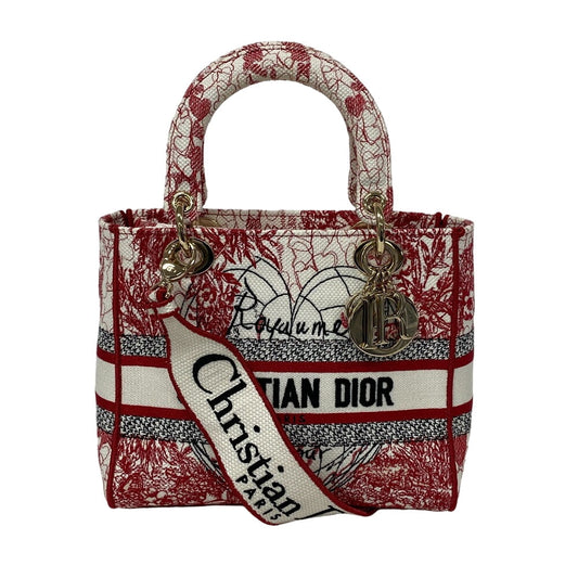Dior Christian Handbag Way Handbag Lady Delight Women Canvas Red Travel Bag