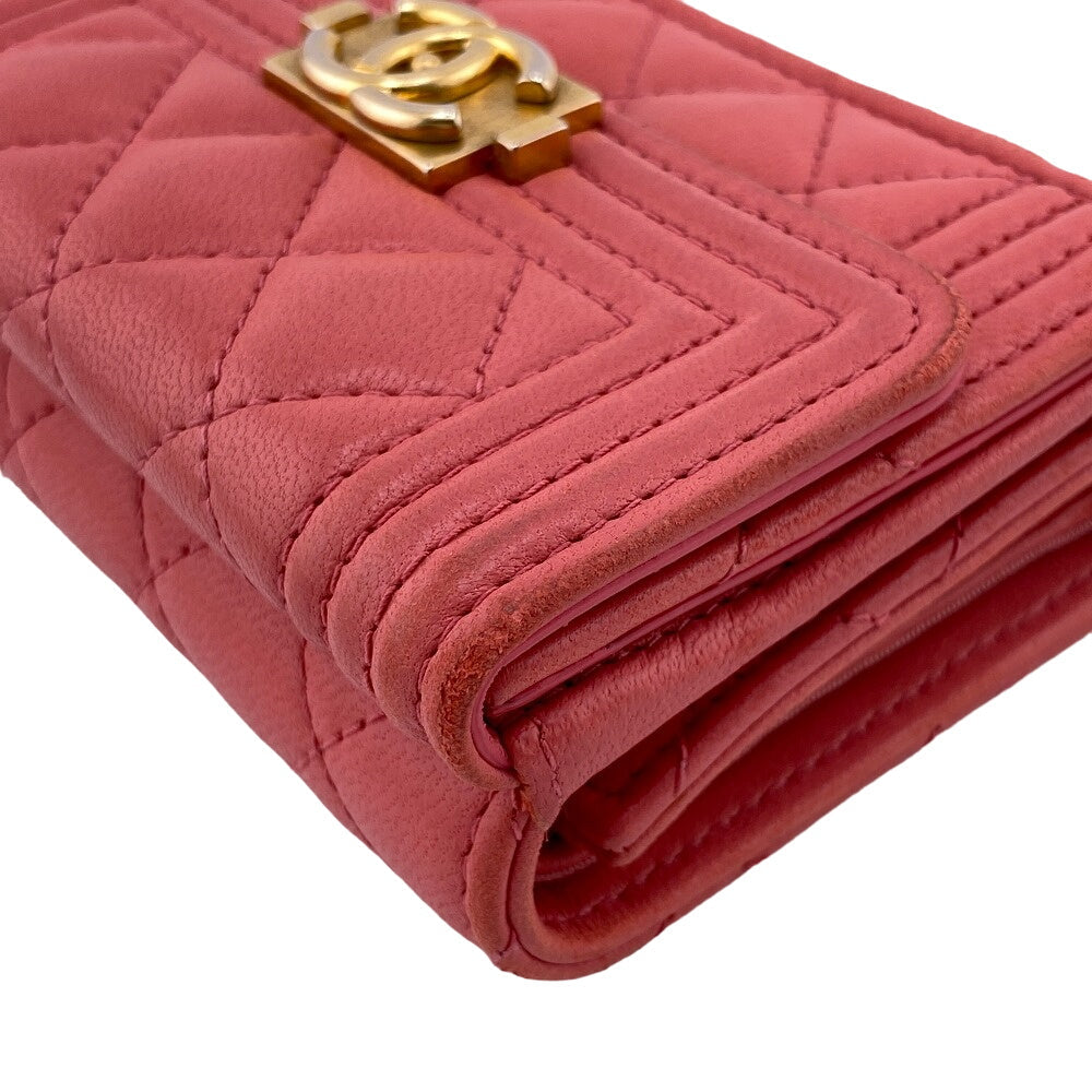 CHANEL Tri-fold wallet lambskin pink COCO Mark Boy chanel Women