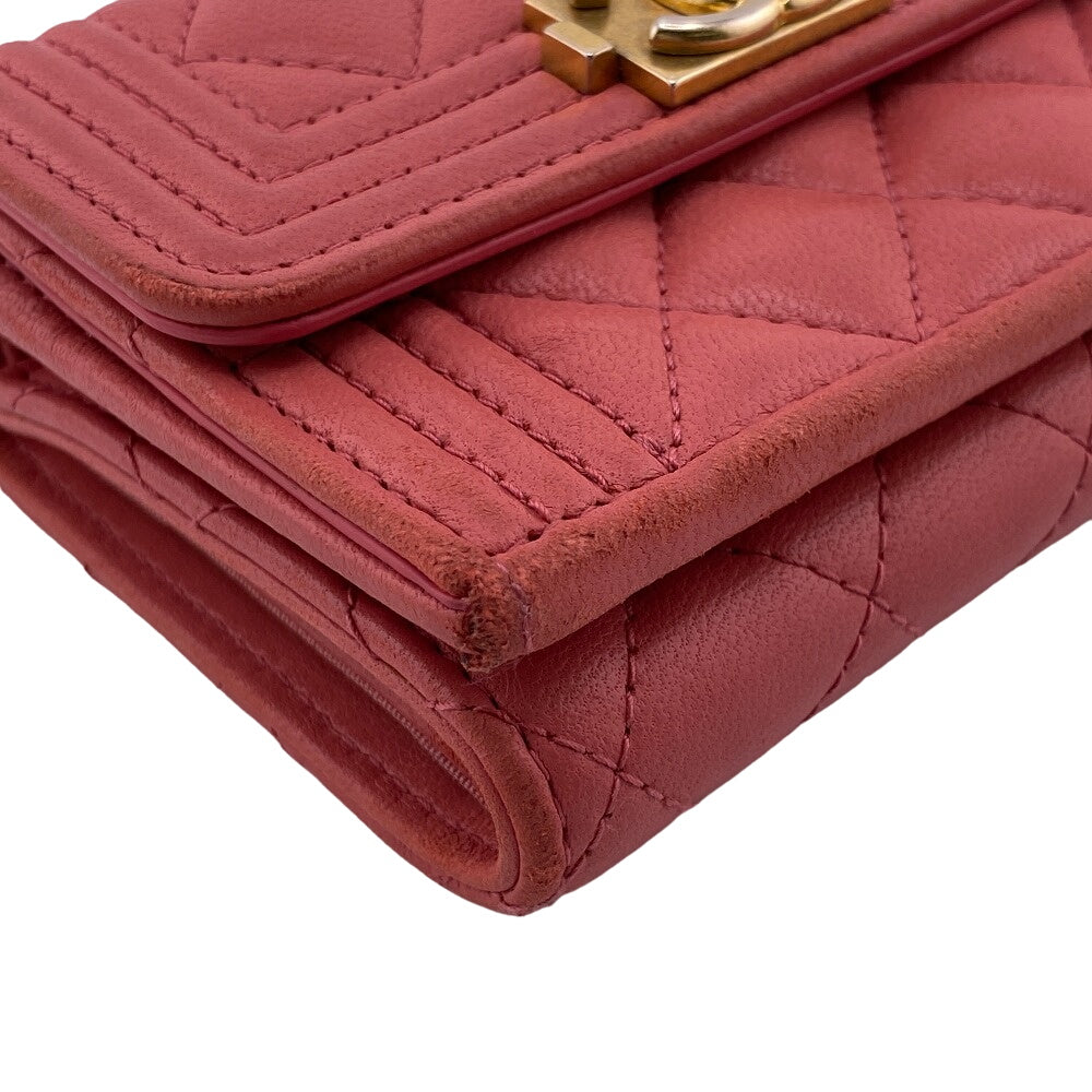 CHANEL Tri-fold wallet lambskin pink COCO Mark Boy chanel Women