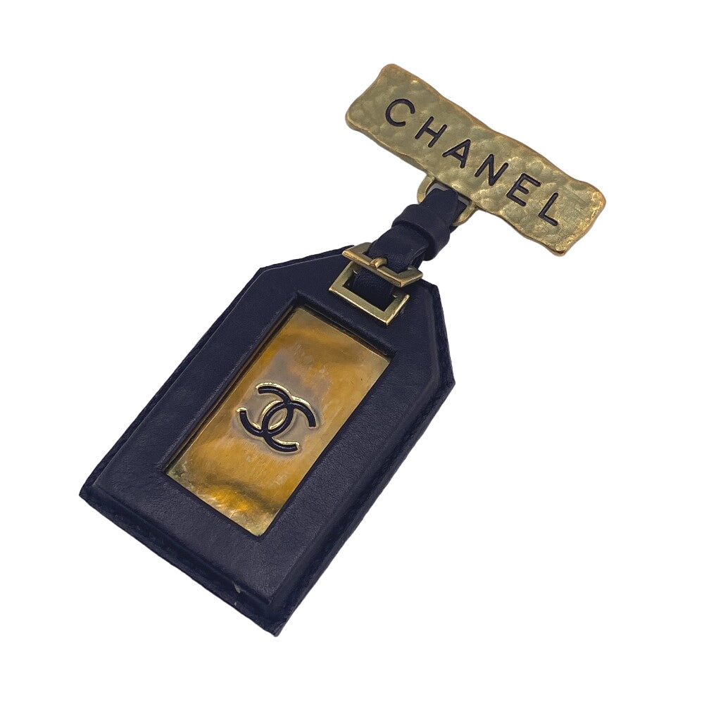 Chanel Brooch 94P COCO Mark Name tag Black Leather Handbag