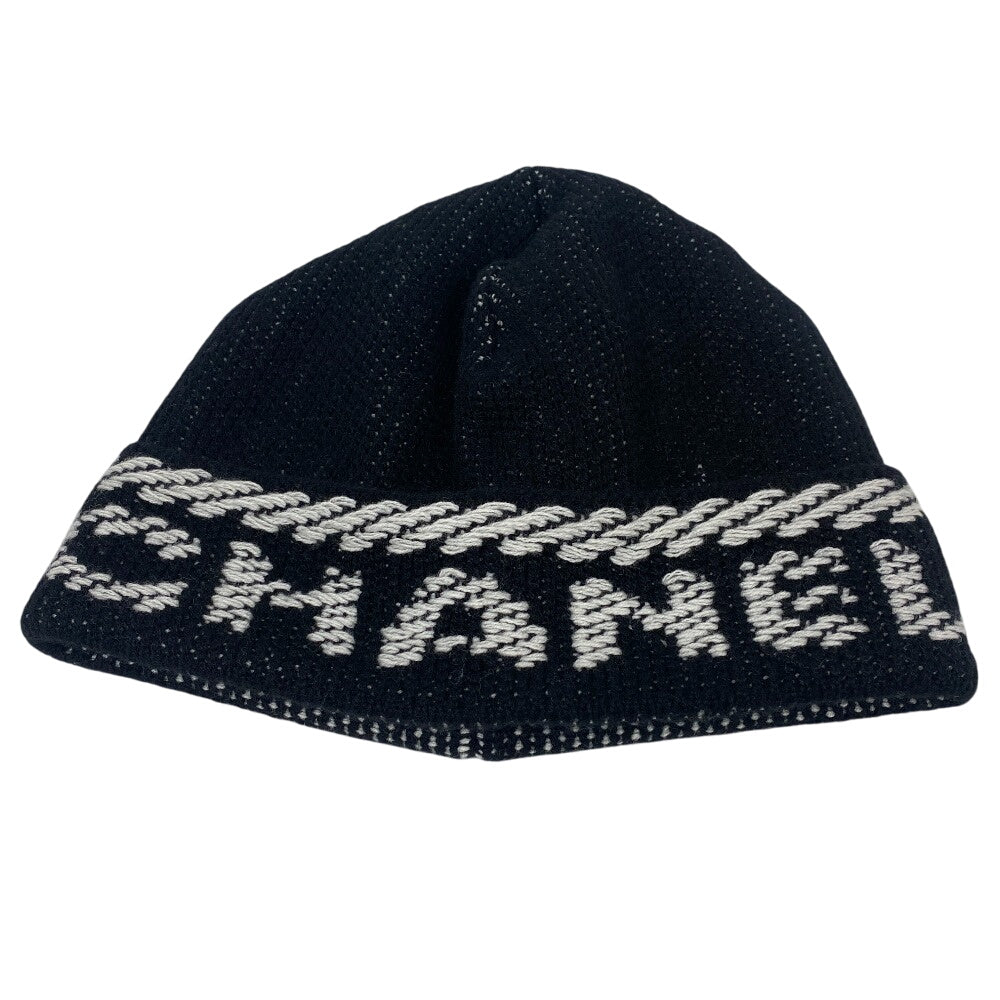 Chanel Knit cap cashmere 22K logo Black Hat