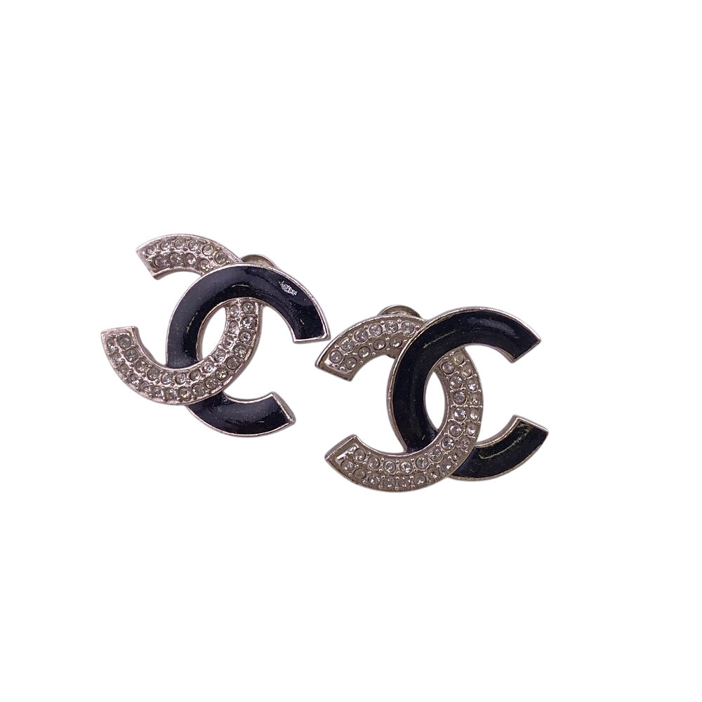 Chanel Pierce A23K Rhinestone COCO Mark Silver Jewelry
