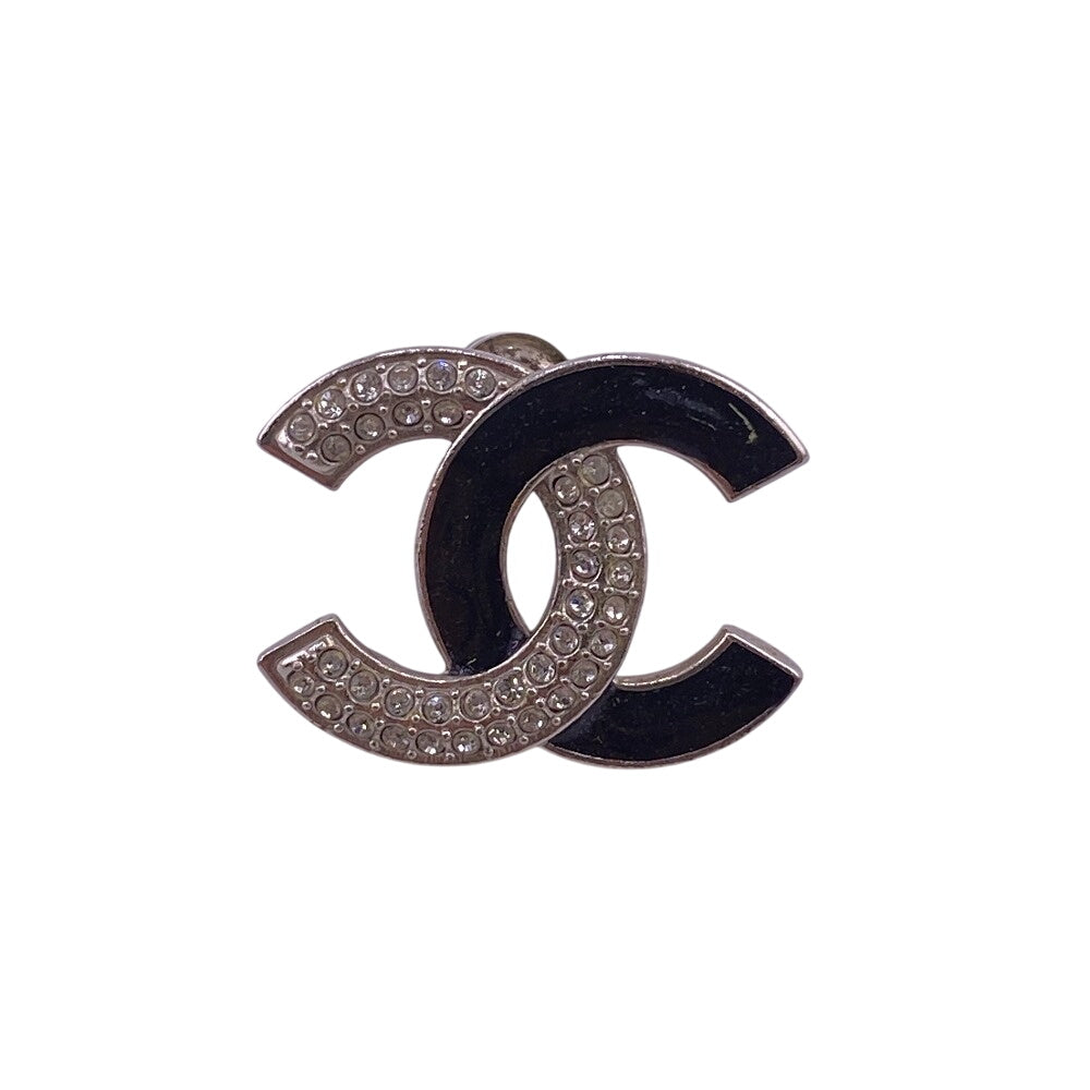 Chanel Pierce A23K Rhinestone COCO Mark Silver Jewelry