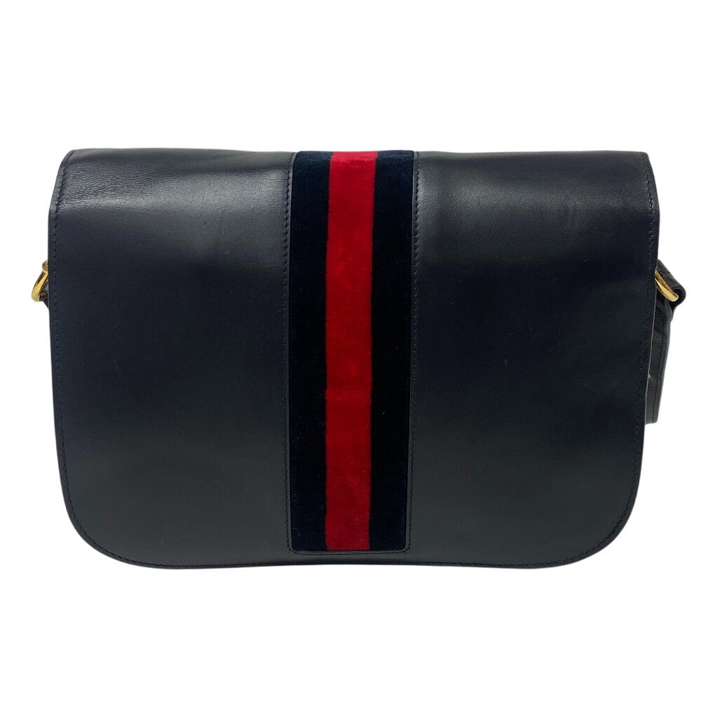 Gucci Velour Velor x Horsebit Leather Navy Shoulder Bag