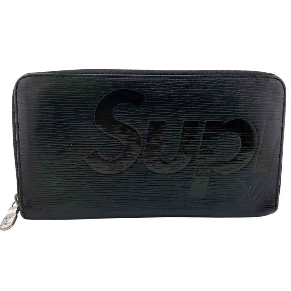 Louis Vuitton Long Purse M67723 Supreme Zip Leather Black Wallet Case