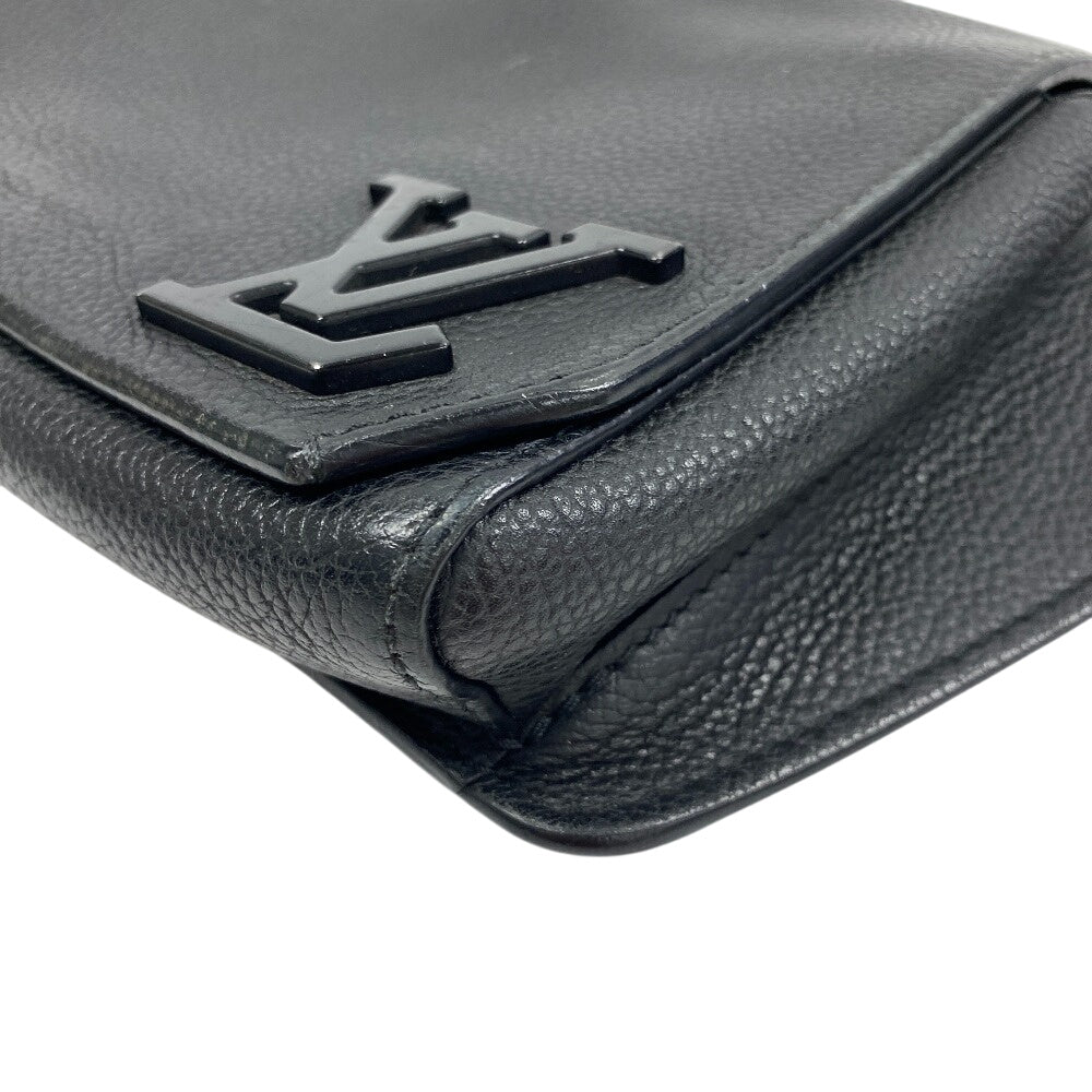 Louis Vuitton Sling M57081 Grain Aerogram takeoff Leather Black Crossbody Bag