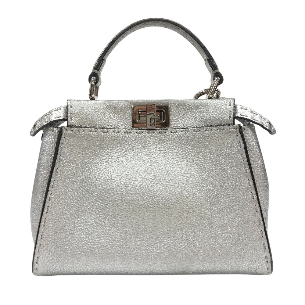 Fendi Handbag 8Bn244 Celeria Pea Kaboo 2Way Women Leather Silver Mini Travel Bag
