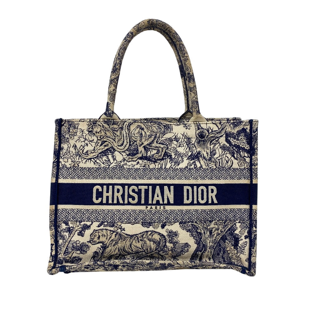 Dior Christian Tote Bag Toile De Jouy Embroidered Canvas White