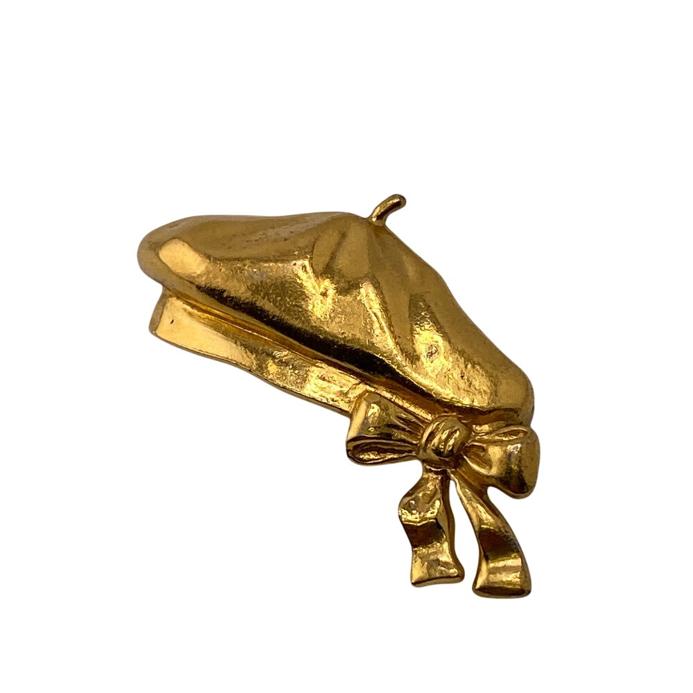 Chanel Brooch Plated Beret Ribbon Gold Handbag