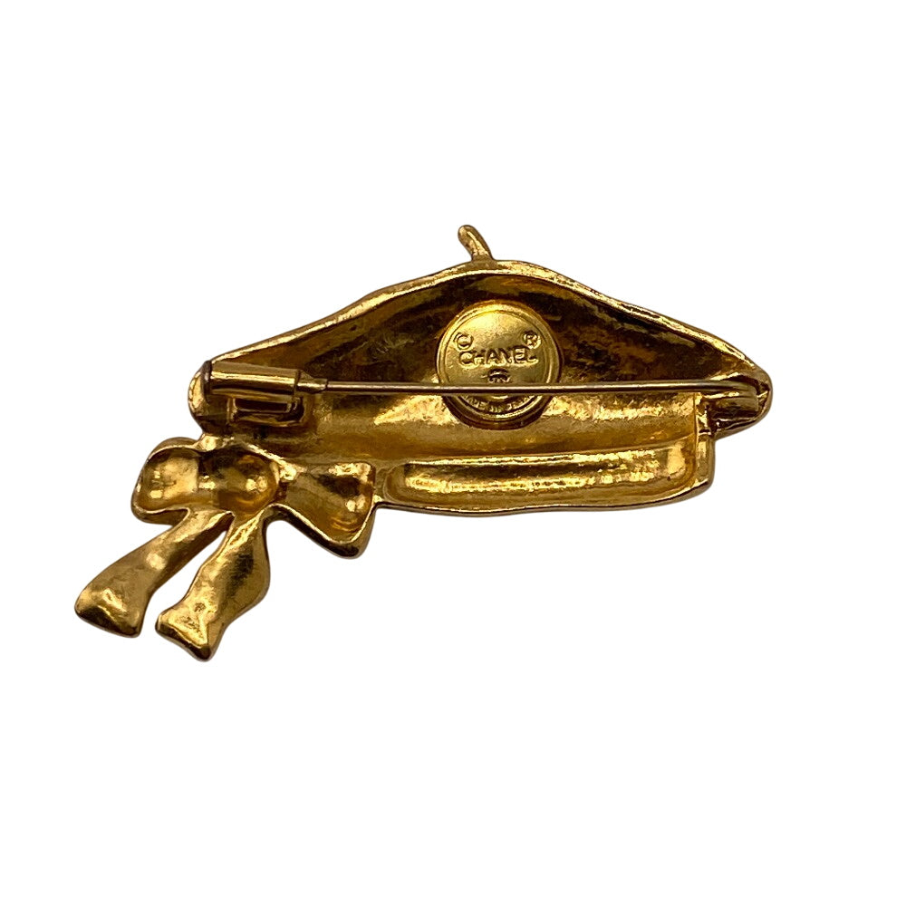 Chanel Brooch Plated Beret Ribbon Gold Handbag