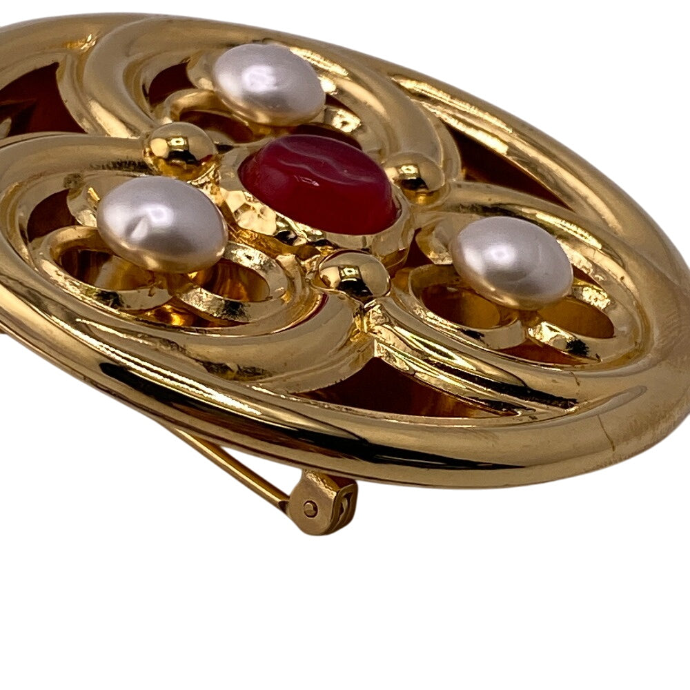 Chanel Brooch Plated Faux Pearl Gold Handbag