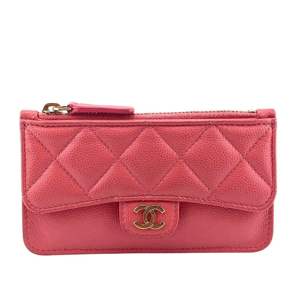 Chanel Card Caviar skin Fragment COCO Mark Pink Wallet Case