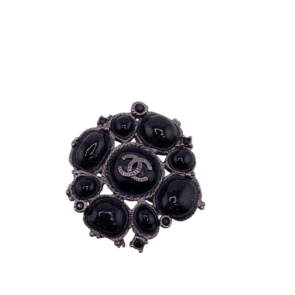 Chanel Brooch C00V Resin COCO Mark rhinestone Black Handbag