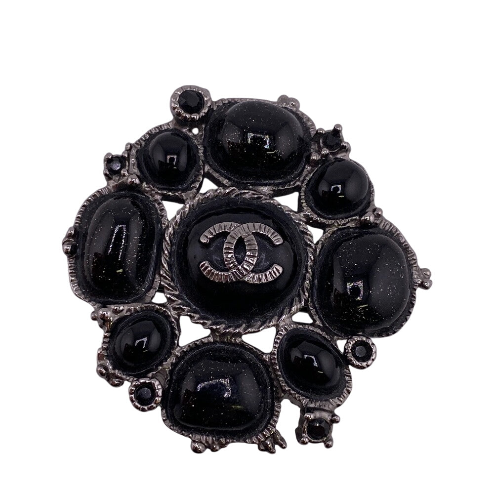 Chanel Brooch C00V Resin COCO Mark rhinestone Black Handbag