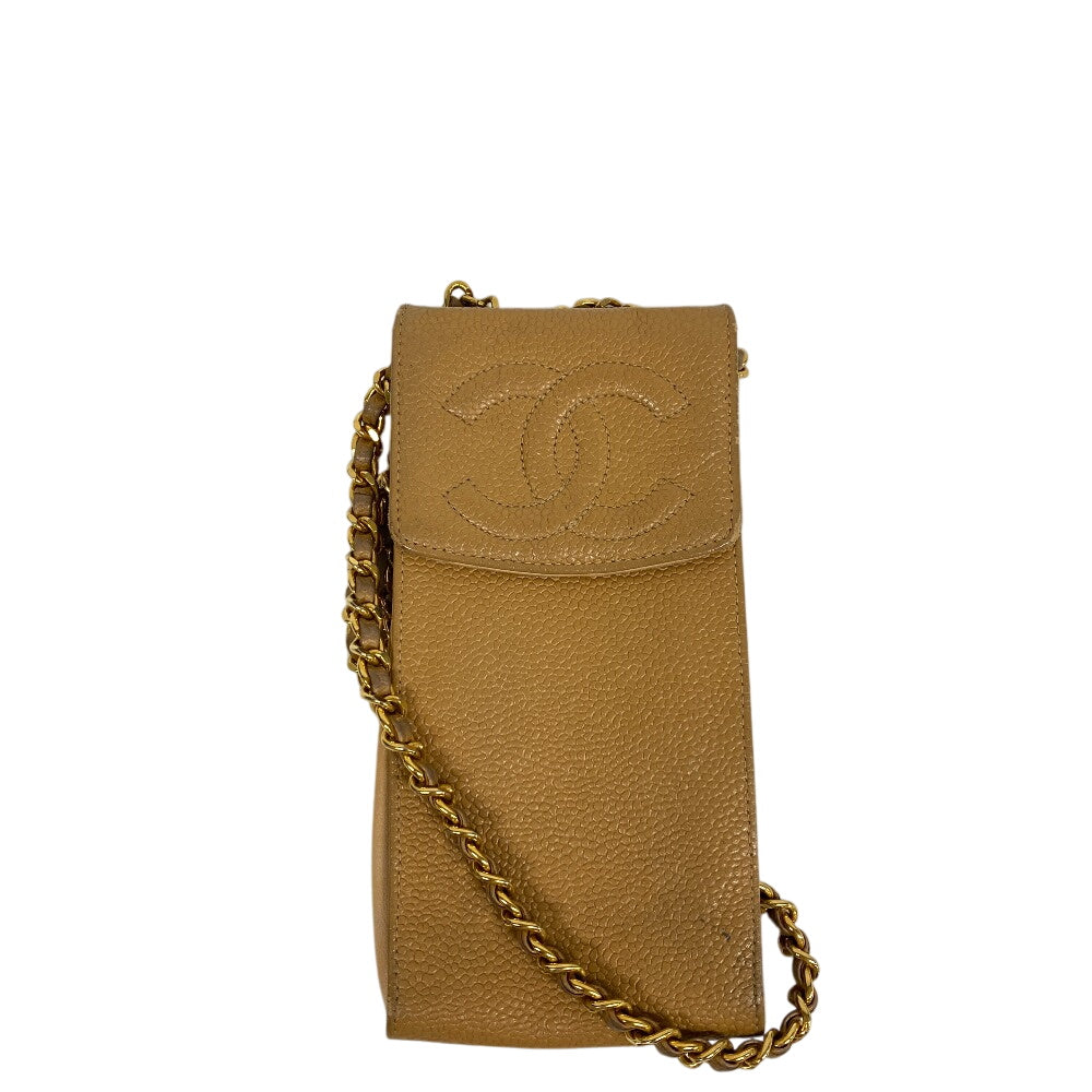 Chanel Mobile phones smartphone accessories Caviar skin Beige Shoulder Bag