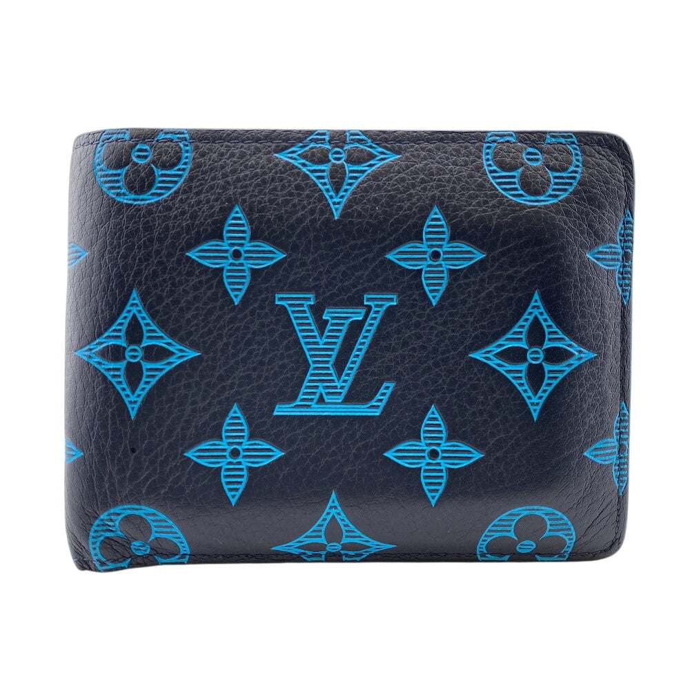 Louis Vuitton Bifold M82323 Bill Compartment Portefeuille Monogram Leather Blue Wallet Case